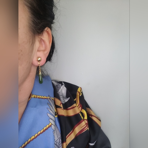 Vintage Genuine Jade Teardrop Earrings - Picture 11 of 14